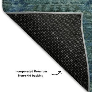 HomeRoots 8' Blue and Sky Blue Abstract Geometric Washable Round Rug - Soft, Durable, UV Protected & Non-Slip 708937