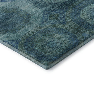 HomeRoots 8' Blue and Sky Blue Abstract Geometric Washable Round Rug - Soft, Durable, UV Protected & Non-Slip 708937
