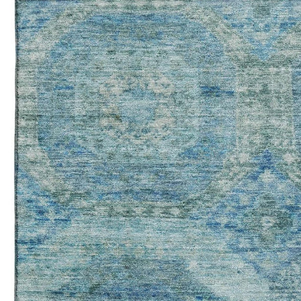 HomeRoots 8' Blue and Sky Blue Abstract Geometric Washable Round Rug - Soft, Durable, UV Protected & Non-Slip 708937