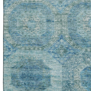 HomeRoots 8' Blue and Sky Blue Abstract Geometric Washable Round Rug - Soft, Durable, UV Protected & Non-Slip 708937