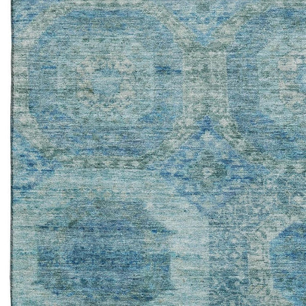 HomeRoots 8' Blue and Sky Blue Abstract Geometric Washable Round Rug - Soft, Durable, UV Protected & Non-Slip 708937