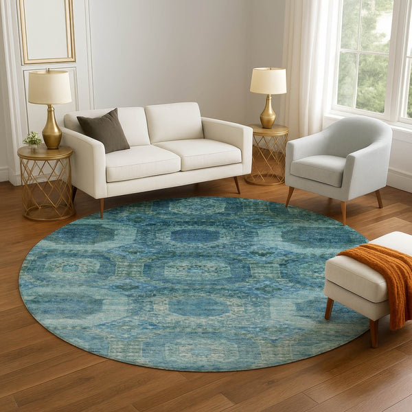 HomeRoots 8' X 10' Modern Blue Abstract Geometric Area Rug - Washable, UV-Protected & Stain Resistant Design 708938