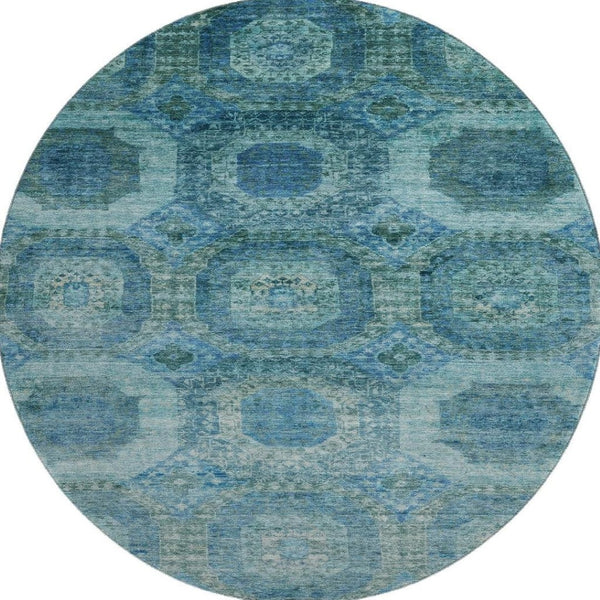 HomeRoots 8' X 10' Modern Blue Abstract Geometric Area Rug - Washable, UV-Protected & Stain Resistant Design 708938