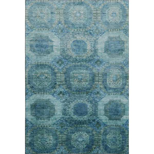 HomeRoots 9' X 12' Blue & Sky Blue Abstract Geometric Washable Area Rug for High-Traffic Homes & Kids 708939