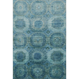 HomeRoots 9' X 12' Blue & Sky Blue Abstract Geometric Washable Area Rug for High-Traffic Homes & Kids 708939