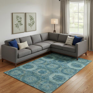HomeRoots 10' X 14' Abstract Geometric Blue Area Rug – UV Protected, Washable, Stain-Resistant for Modern Homes 708940