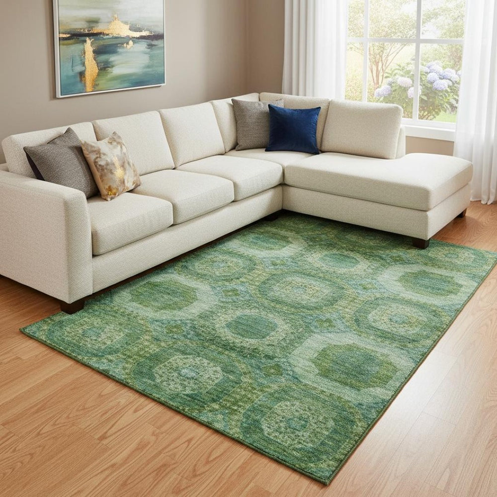 HomeRoots 9' X 12' Vibrant Emerald Green Abstract Geometric Washable Area Rug with UV Protection & Durability 708945