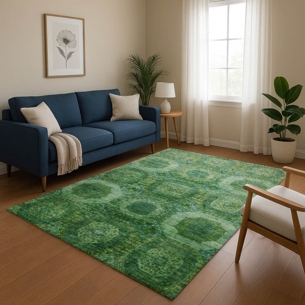 HomeRoots 9' X 12' Vibrant Emerald Green Abstract Geometric Washable Area Rug with UV Protection & Durability 708945