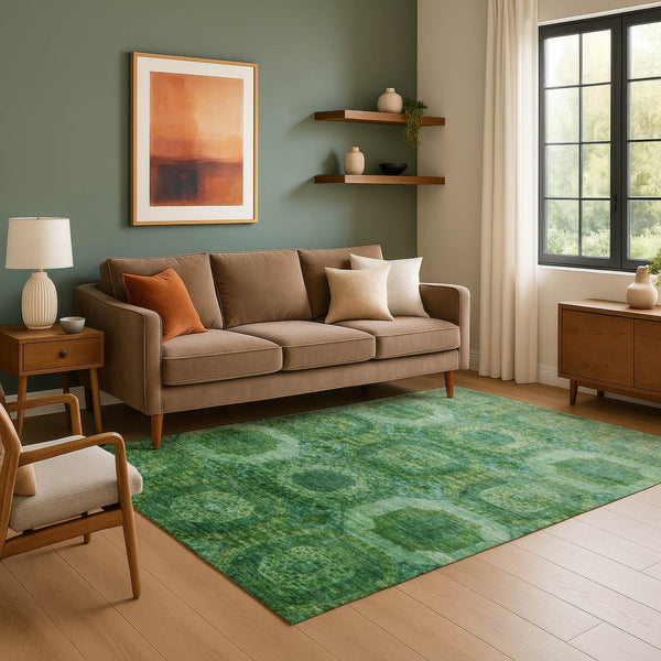 HomeRoots 9' X 12' Vibrant Emerald Green Abstract Geometric Washable Area Rug with UV Protection & Durability 708945