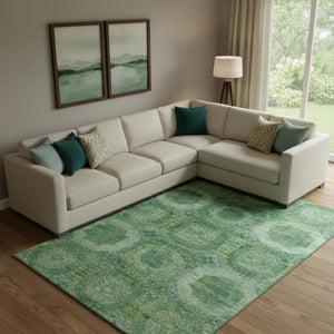 HomeRoots 10' X 14' Emerald & Green Abstract Geometric Area Rug - Washable, UV-Protected, Stain-Resistant Design 708946