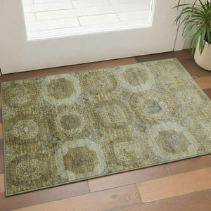 HomeRoots 5' Gold Beige and Brown Abstract Geometric Area Rug - Washable, UV Protected, Ideal for Homes 708948