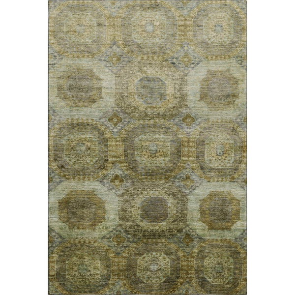 HomeRoots 5' Gold Beige and Brown Abstract Geometric Area Rug - Washable, UV Protected, Ideal for Homes 708948