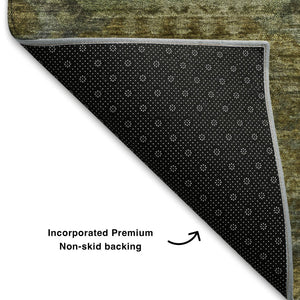 HomeRoots 5' Gold Beige and Brown Abstract Geometric Area Rug - Washable, UV Protected, Ideal for Homes 708948