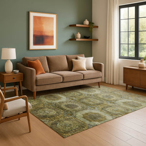 HomeRoots 5' Gold Beige and Brown Abstract Geometric Area Rug - Washable, UV Protected, Ideal for Homes 708948