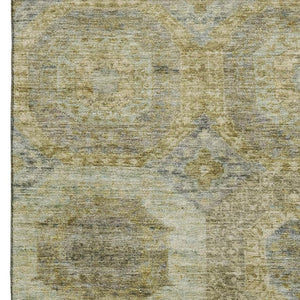 HomeRoots 5' Gold Beige and Brown Abstract Geometric Area Rug - Washable, UV Protected, Ideal for Homes 708948