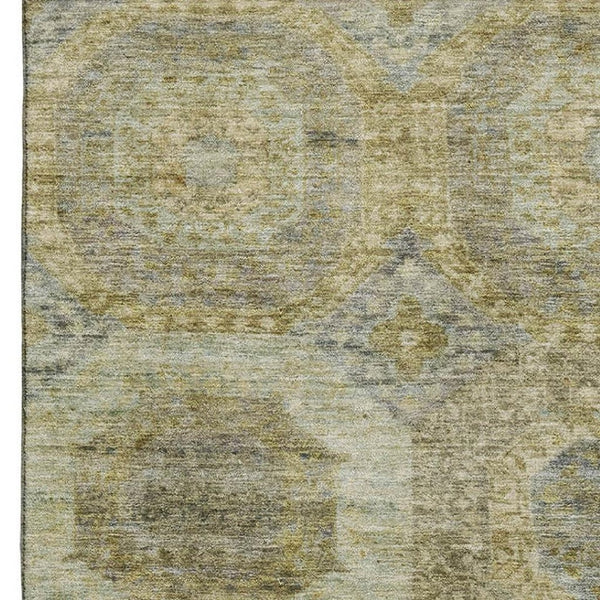 HomeRoots 5' Gold Beige and Brown Abstract Geometric Area Rug - Washable, UV Protected, Ideal for Homes 708948