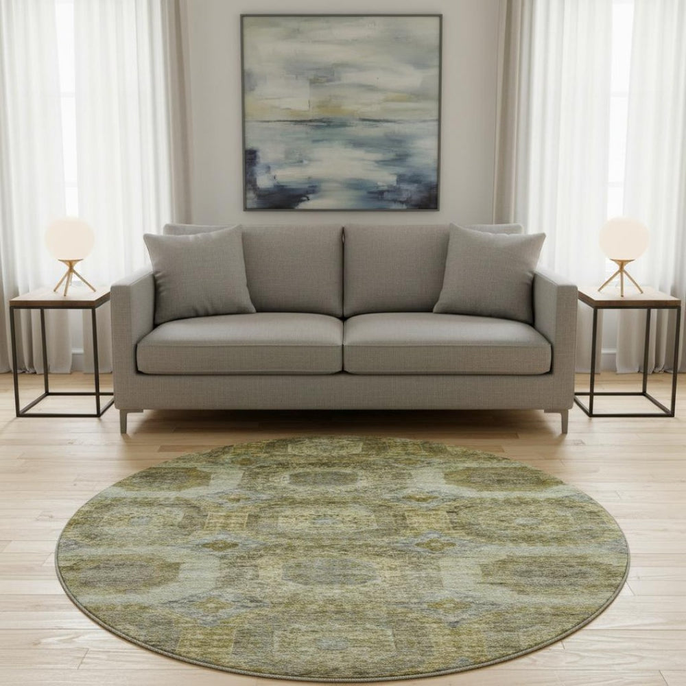 HomeRoots 8' X 10' Washable Gold Beige & Brown Abstract Geometric Area Rug with UV Protection for Homes 708950