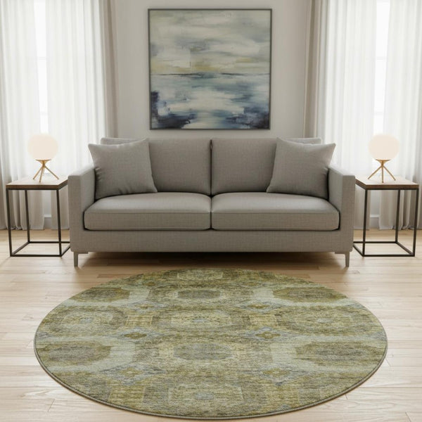 HomeRoots 8' X 10' Washable Gold Beige & Brown Abstract Geometric Area Rug with UV Protection for Homes 708950