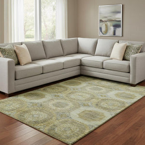 HomeRoots 9' X 12' Abstract Geometric Washable Area Rug in Gold Beige & Brown - Durable, UV Protected Design! 708951