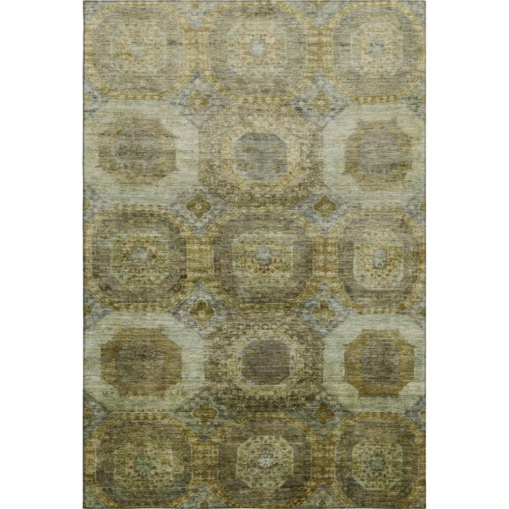 HomeRoots 9' X 12' Abstract Geometric Washable Area Rug in Gold Beige & Brown - Durable, UV Protected Design! 708951