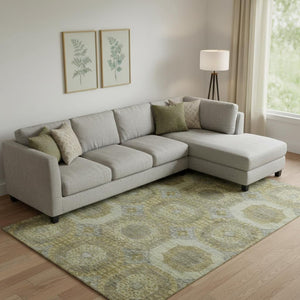 HomeRoots 10' Washable Area Rug in Gold Beige & Brown Abstract Geometric Design with UV Protection & Non-Slip 708952