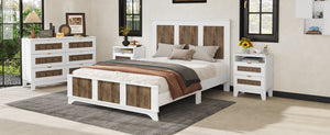 English Elm 4-Pieces Queen Platform Bed Set with Storage Nightstands & Dresser, Wooden Strip Accent, Modern Farmhouse Elegance White 52.17 L x 18.5 W x 11.81 H HL000191AAK