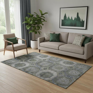 HomeRoots 8' Coffee and Gray Abstract Geometric Washable Round Rug - Durable, Stylish, UV & Stain Resistant! 708955