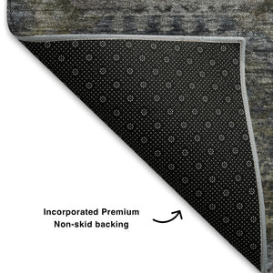 HomeRoots 8' Coffee and Gray Abstract Geometric Washable Round Rug - Durable, Stylish, UV & Stain Resistant! 708955