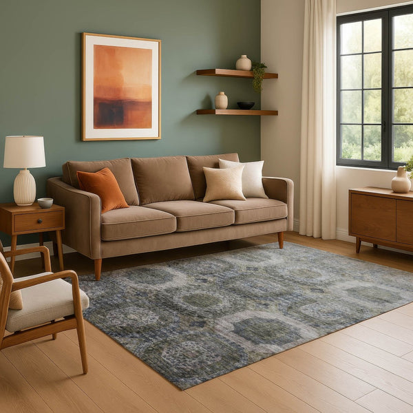 HomeRoots 8' Coffee and Gray Abstract Geometric Washable Round Rug - Durable, Stylish, UV & Stain Resistant! 708955
