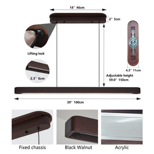 English Elm 39-inch Walnut Wood Led Bar Pendant Dimmable Fixture for Dining and Kitchen Islands W1340P264188