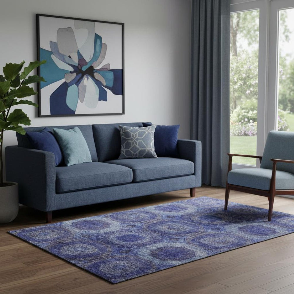 HomeRoots 8' Abstract Geometric Round Rug in Purple and Lavender - Washable, UV Protected & Pet Friendly! 708961