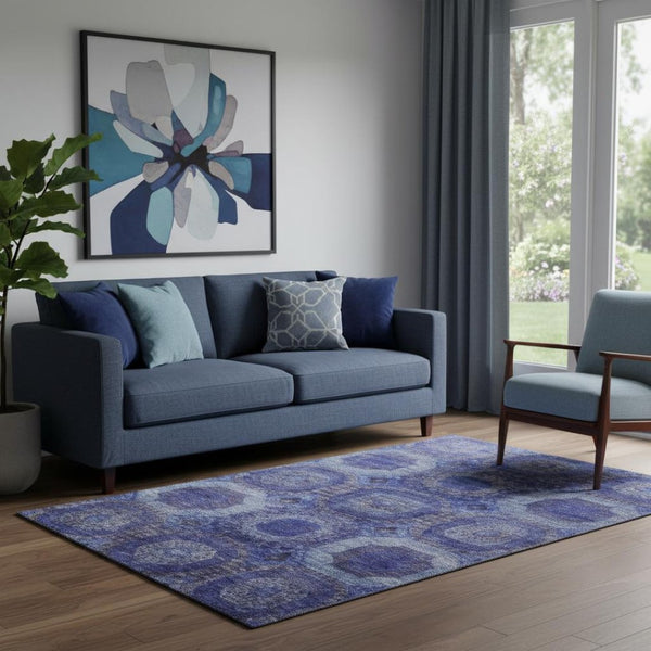 HomeRoots 8' Abstract Geometric Round Rug in Purple and Lavender - Washable, UV Protected & Pet Friendly! 708961
