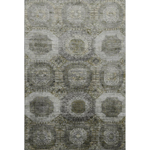 HomeRoots 8' Stylish Pewter Gray and Beige Abstract Round Rug - Washable, UV-Protected, Ideal for High-Traffic Areas 708967