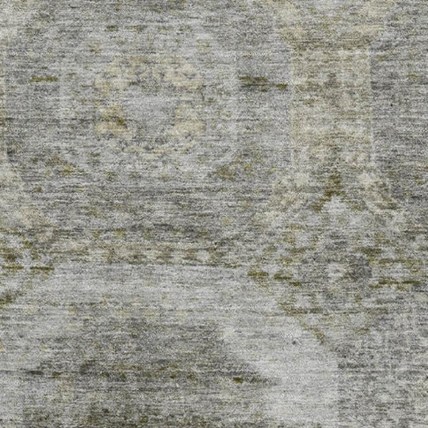 HomeRoots 8' Stylish Pewter Gray and Beige Abstract Round Rug - Washable, UV-Protected, Ideal for High-Traffic Areas 708967