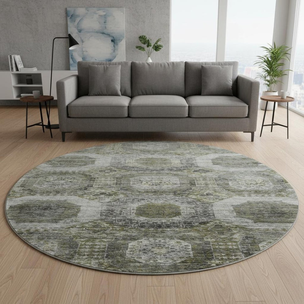 HomeRoots 8' X 10' Washable Pewter Gray and Beige Area Rug with UV Protection for Stylish, Easy Care Spaces 708968