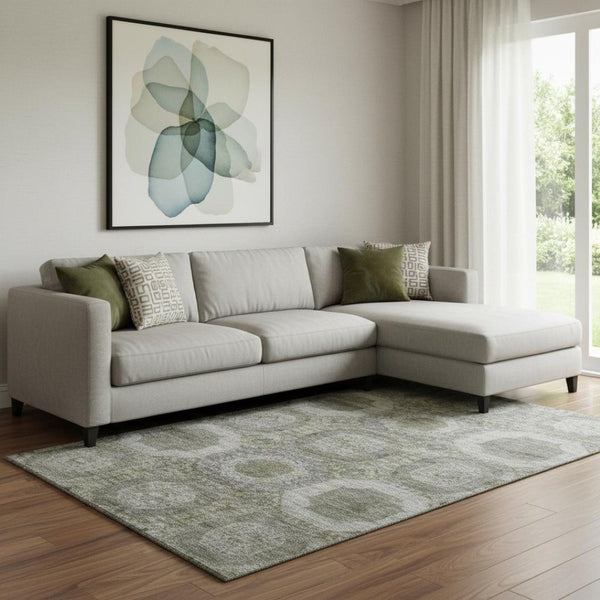HomeRoots 9' X 12' Stylish Pewter Gray and Beige Geometric Washable Area Rug with UV Protection & Durability 708969