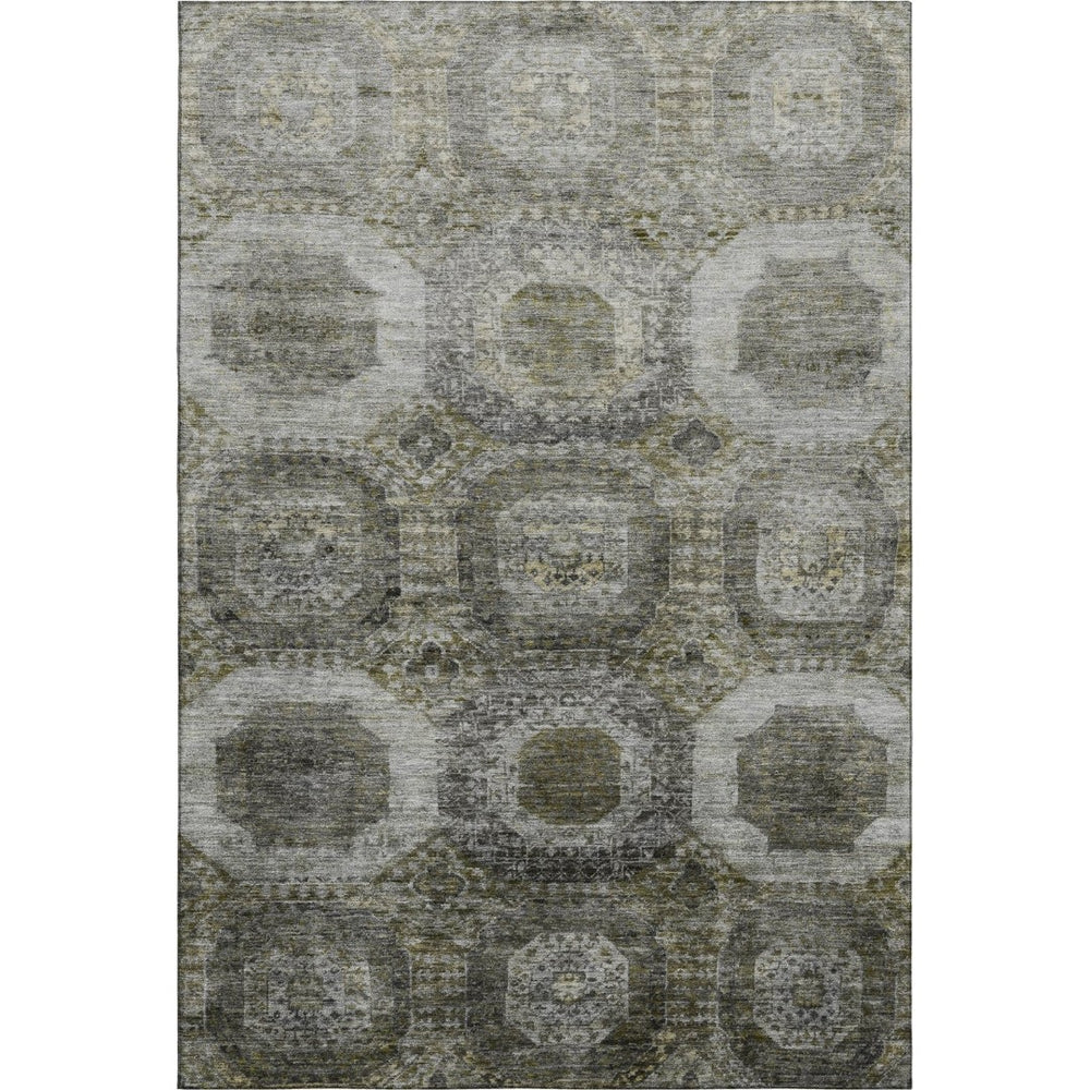 HomeRoots 9' X 12' Stylish Pewter Gray and Beige Geometric Washable Area Rug with UV Protection & Durability 708969