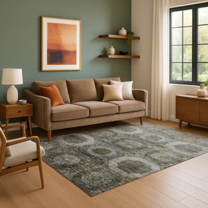 HomeRoots 9' X 12' Stylish Pewter Gray and Beige Geometric Washable Area Rug with UV Protection & Durability 708969