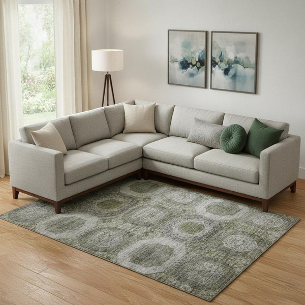 HomeRoots 10' X 14' Abstract Pewter Gray & Beige Geometric Area Rug - Washable, UV Protected, Stain Resistant 708970