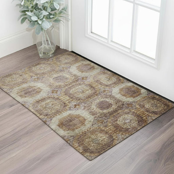 HomeRoots 5' X 8' Stylish Rust Brown & Beige Abstract Geometric Washable Area Rug with UV Protection & Durability 708972