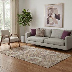 HomeRoots 8' Rust Brown and Beige Abstract Geometric Round Rug – Washable, UV-Protected, Pet-Friendly Design 708973