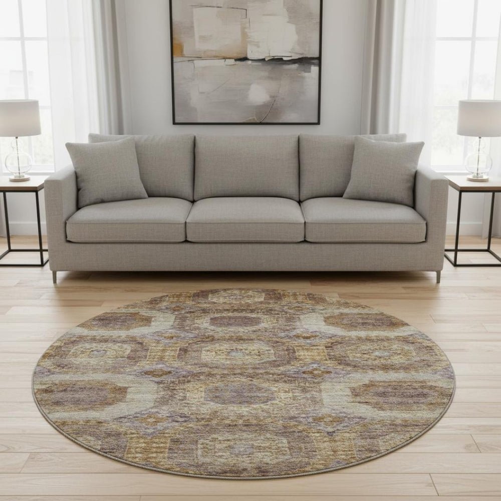 HomeRoots 8' X 10' Stylish Rust Brown & Beige Geometric Area Rug - Washable, UV Protected, Stain Resistant Design 708974