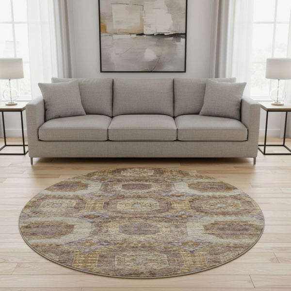 HomeRoots 8' X 10' Stylish Rust Brown & Beige Geometric Area Rug - Washable, UV Protected, Stain Resistant Design 708974