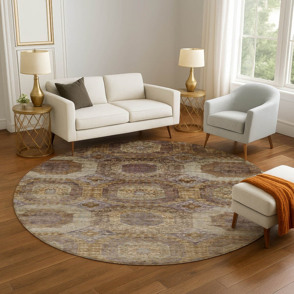 HomeRoots 8' X 10' Stylish Rust Brown & Beige Geometric Area Rug - Washable, UV Protected, Stain Resistant Design 708974