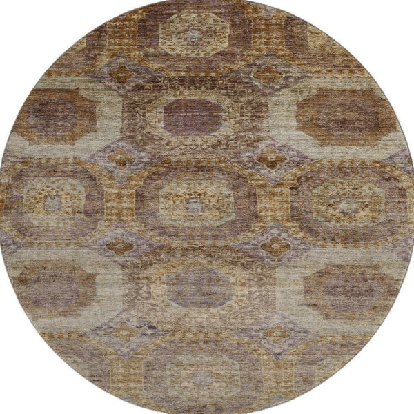 HomeRoots 8' X 10' Stylish Rust Brown & Beige Geometric Area Rug - Washable, UV Protected, Stain Resistant Design 708974