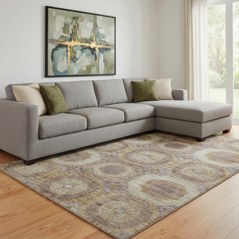 HomeRoots 9' X 12' Contemporary Rust Brown & Beige Abstract Geometric Area Rug with Washable, UV Protection 708975