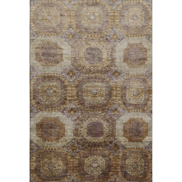HomeRoots 9' X 12' Contemporary Rust Brown & Beige Abstract Geometric Area Rug with Washable, UV Protection 708975