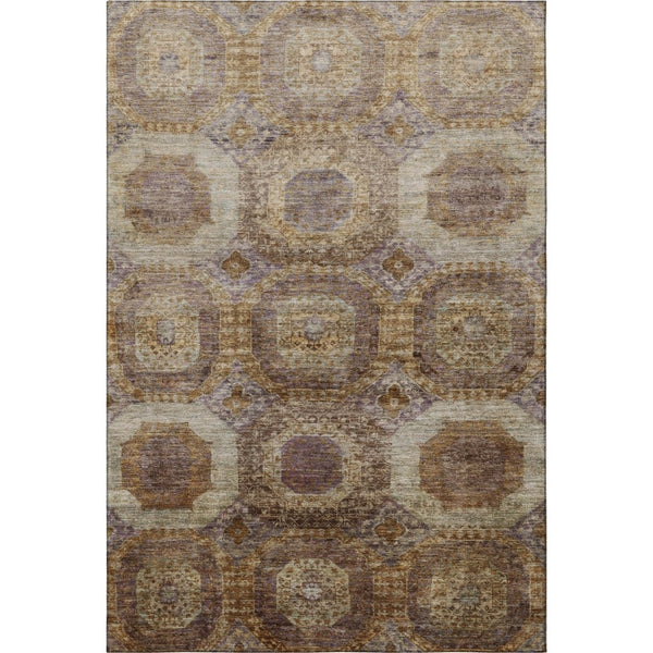 HomeRoots 9' X 12' Contemporary Rust Brown & Beige Abstract Geometric Area Rug with Washable, UV Protection 708975