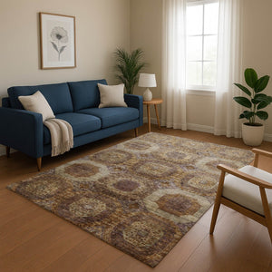 HomeRoots 10' X 14' Rust Brown and Beige Abstract Geometric Area Rug - Durable, Washable, UV Resistant, Pet-Friendly! 708976