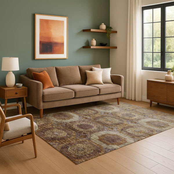 HomeRoots 10' X 14' Rust Brown and Beige Abstract Geometric Area Rug - Durable, Washable, UV Resistant, Pet-Friendly! 708976
